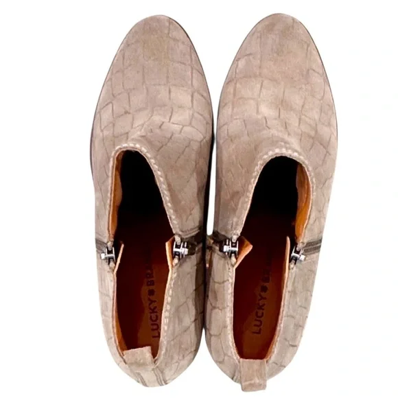 Lucky Brand® Basel Bootie Stonerock Crocodile Suede Double Zippers Stacked Heel - Picture 6 of 9